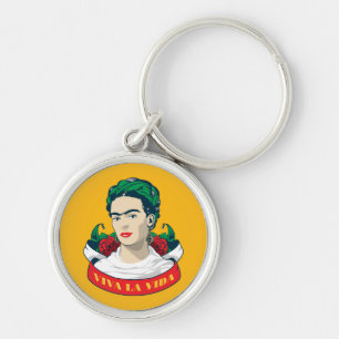 Frida Kahlo   Viva la Vida Rund Silverfärgad Nyckelring