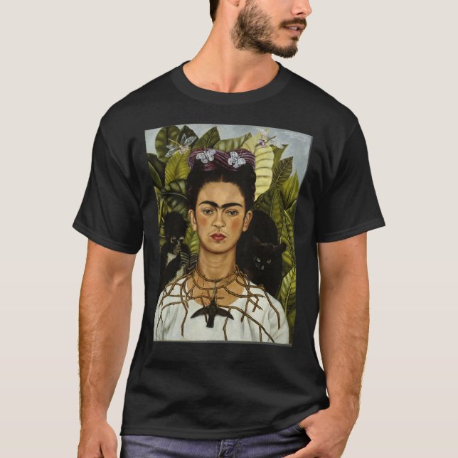 Frida Kahlo&x27;s självporträtt med apa och ca T Shirt (Framsida)