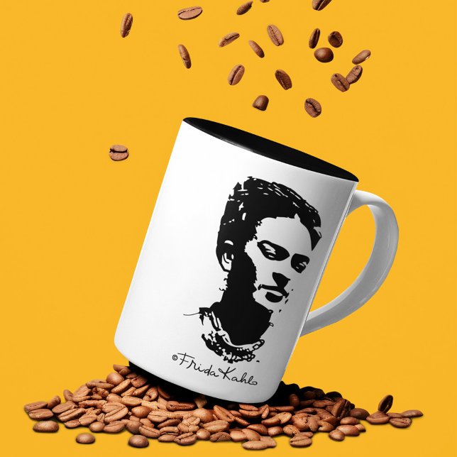 Frida Shadow Porträtt Två-Tonad Mugg (Mug with coffee beans)