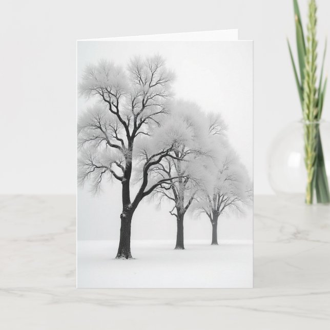 Fridfull julkort med frostiga träd kort (Framsida)
