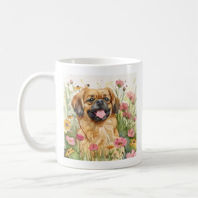 Fridfull Pekingeser Vattenfärgskopp Kaffemugg (Vänster)