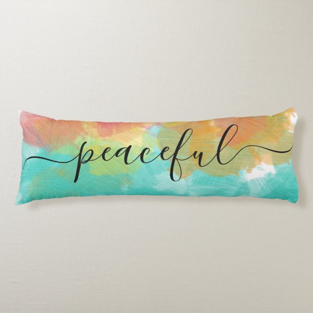 Fridfull sömn korallgul turkos vattenfärg kroppskudde (Framsidan)