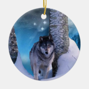Fridfull vargprydnad julgransprydnad keramik