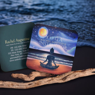 Fridfull Yoga Meditation Månljust Himmel Hav Stran Fyrkantigt Visitkort