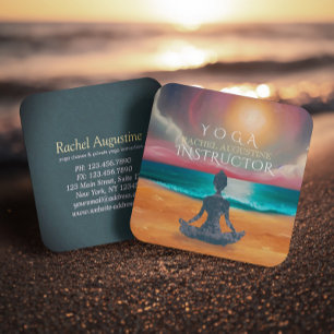 Fridfull Yoga Meditation Månljust Himmel Hav Stran Fyrkantigt Visitkort