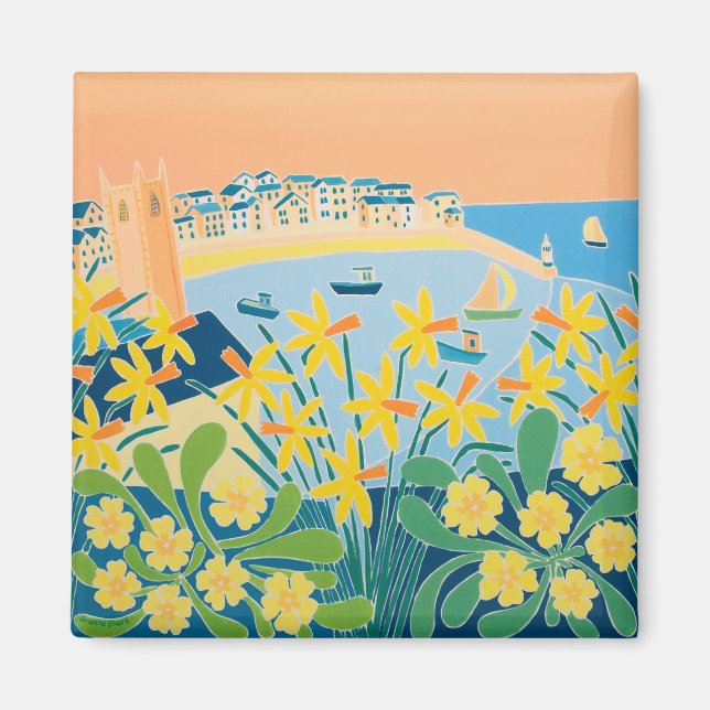 Fridge Art: En sprängning av Daffodils St Ives Magnet (Framsidan)