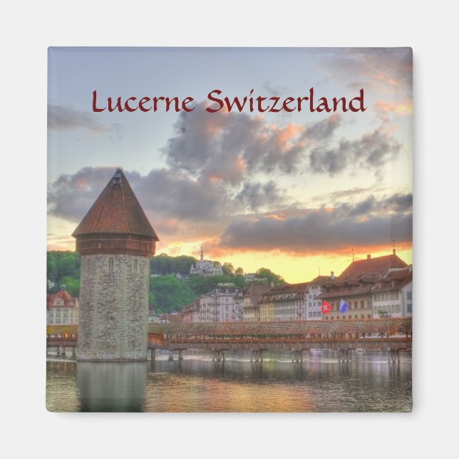 Fridge Magnet Lucerne Schweiz Chapel Bridge (Framsidan)