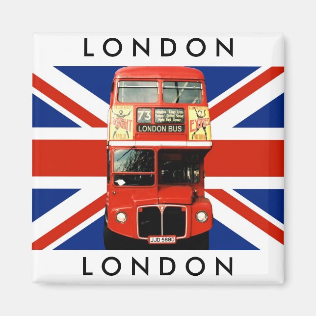 Fridge Magnet w. London Buss och British Flagga (Framsidan)