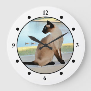 Fridsam Siamese kattmålning Stor Klocka
