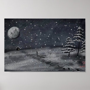 fridsam snöig svart tavlaplats för natt poster