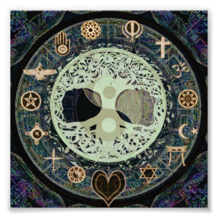 Fridsamma bosatt Retro Yin Yang w/Tree av liv Fototryck