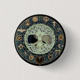 Fridsamma bosatt Retro Yin Yang w/Tree av liv Knapp