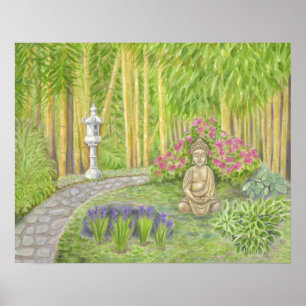 Fridsamt Buddha trädgårds- konsttryck Poster