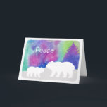 Fridsamt nordligt kort för ljusjulhälsning<br><div class="desc">Björn och henne för mammor polar bebis med ett färgrikt,  nordlig ljusbakgrund för vattenfärg.</div>