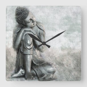 Fridsamt silver Buddha Fyrkantig Klocka