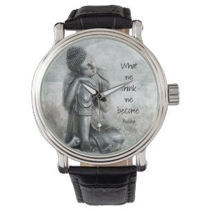 Fridsamt vila silver Buddha med klokt Armbandsur
