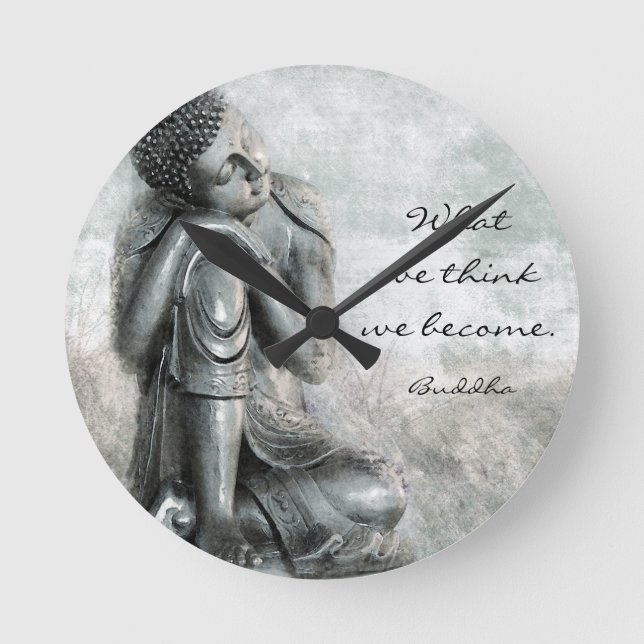 Fridsamt vila silver Buddha med klokt Rund Klocka (Framsida)