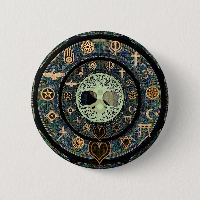 Fridsamt Yin Yang livets trädsymbol Knapp (Framsida)