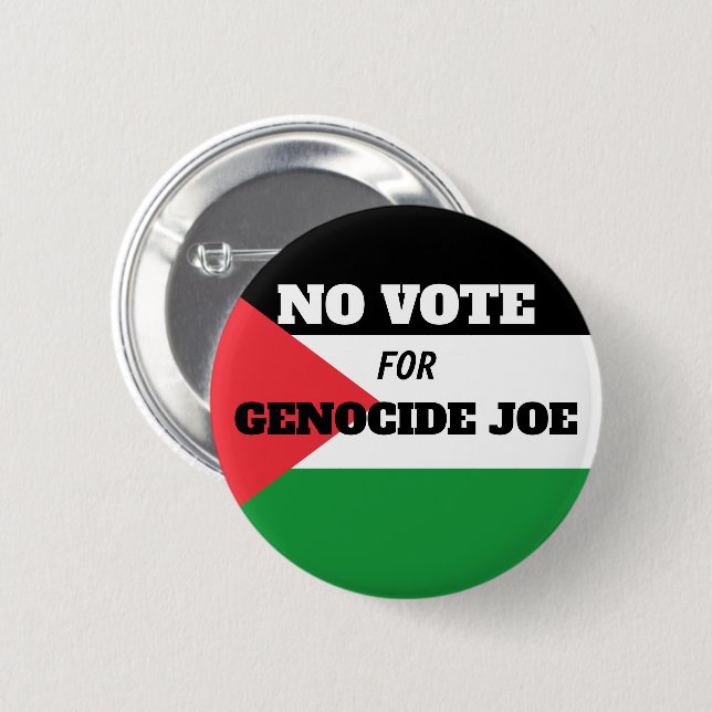 FRIE PALESTINE - No Vote of Genocide Joe - Pledge Knapp (Framsida & baksida)