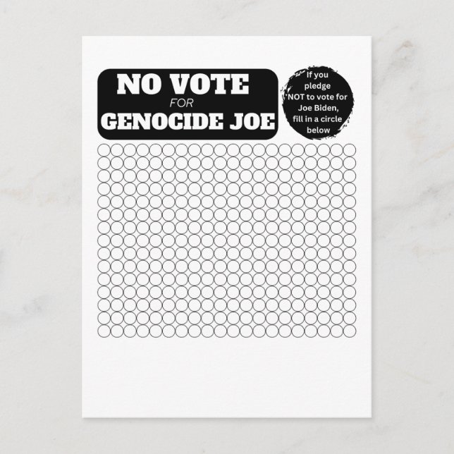 FRIE PALESTINE - No Vote of Genocide Joe - Pledge Vykort (Framsida)