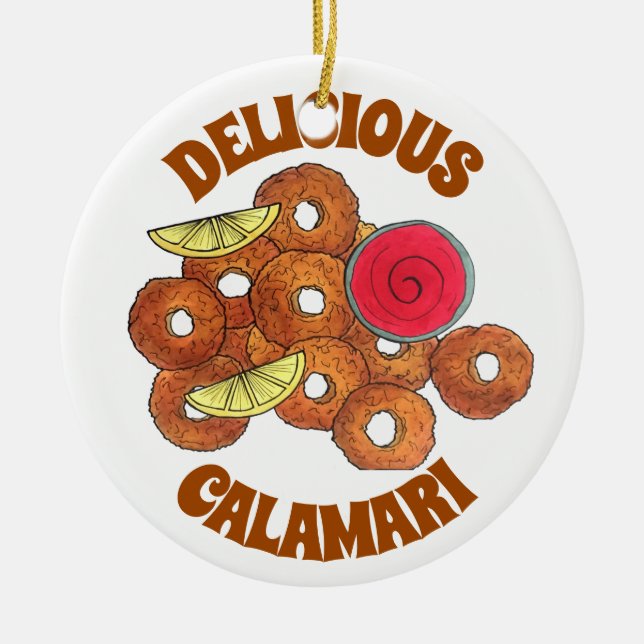 Fried Calamari Ringar Italy Food Appetizer Foodie Julgransprydnad Keramik (Framsidan)