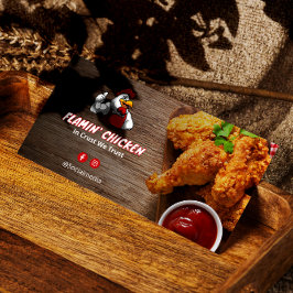 Fried Chicken Business | Modern Wood Barcode Visitkort
