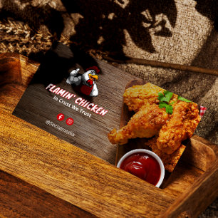 Fried Chicken Business Modern Wood Barcode Visitkort