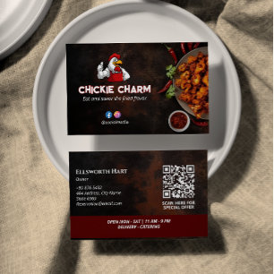Fried Chicken Business Red mörk Barcode Visitkort