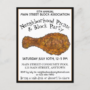 Fried Chicken Leg Picnic Cookout Block Party Inbjudan Vykort