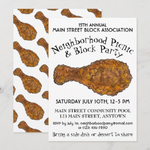 Fried Chicken Leg Picnic Cookout Block Party Inbjudningar