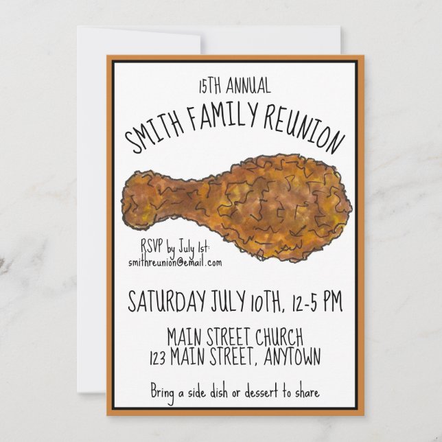 Fried Chicken Leg Picnic Cookout Family Reunion Inbjudningar (Framsida)