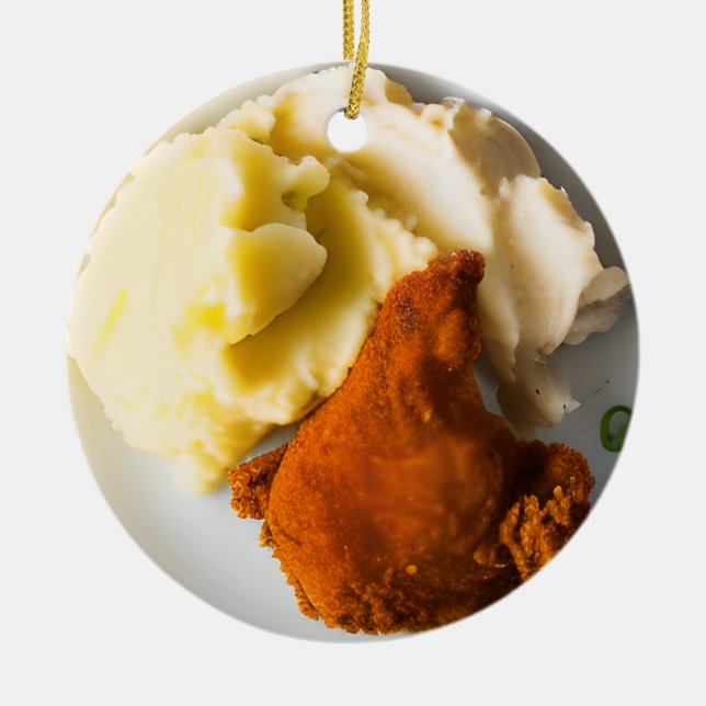 Fried Chicken och Mashpotatis Jul Julgransprydnad Keramik (Framsidan)