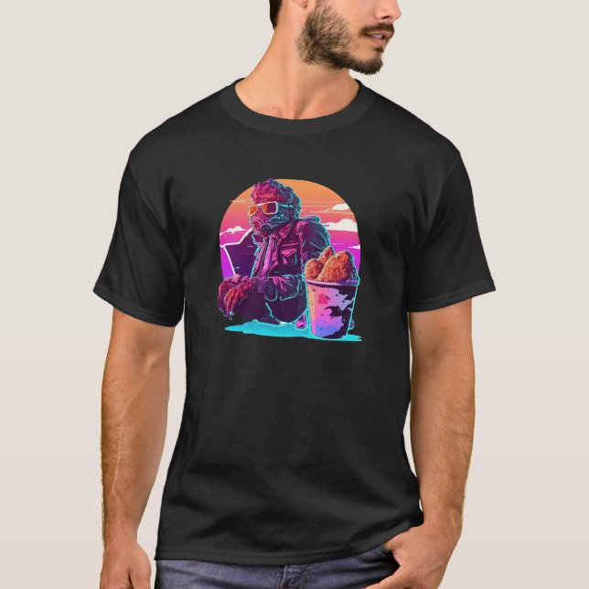 Fried Chicken Synthwave 80s Retrowave Aesthetic T Shirt (Framsida)