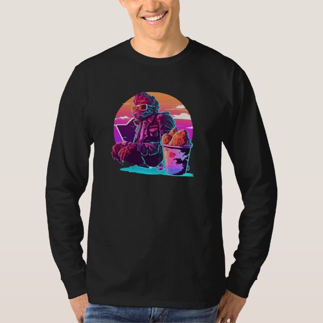 Fried Chicken Synthwave 80s Retrowave Aesthetic T Shirt (Framsida)