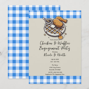 Fried Chicken & Waffles Blå Förlovningsfest Inbjudningar
