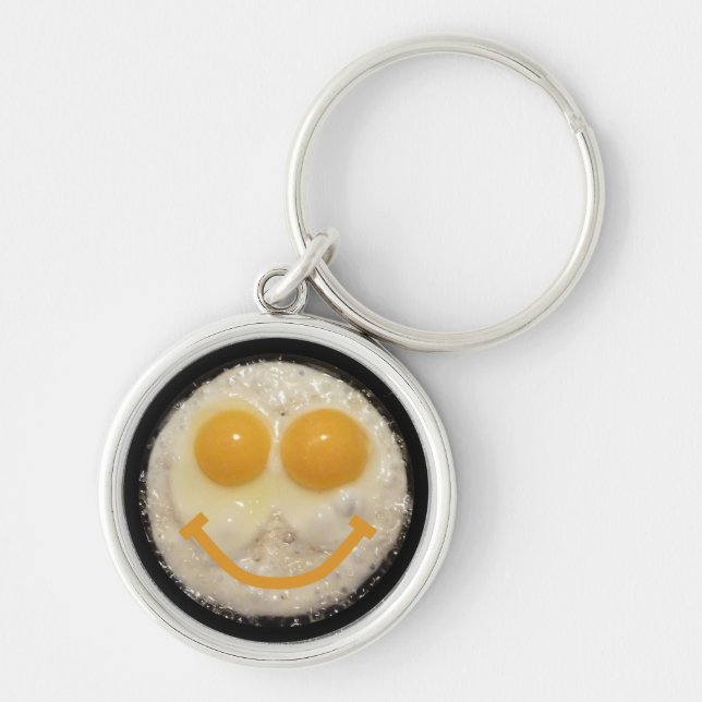Fried Egg Ansikte Rund Silverfärgad Nyckelring (Framsidan)