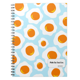 Fried Egg Pattern on Blue Background Notebook Anteckningsbok