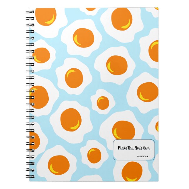 Fried Egg Pattern on Blue Background Notebook Anteckningsbok (Framsidan)