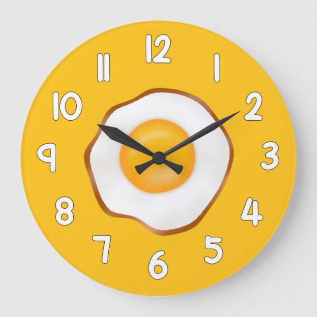 Fried Egg Wall Clock – Fun Kitchen Breakfast Home  Stor Klocka (Framsida)