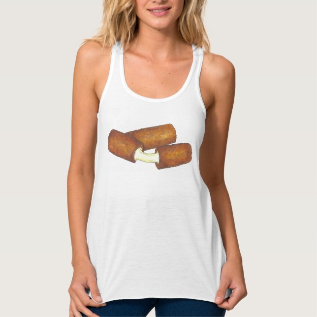 Fried Mozzarella Cheese Sticks Junk Food Foodie Linne Med Racerback (Framsida)