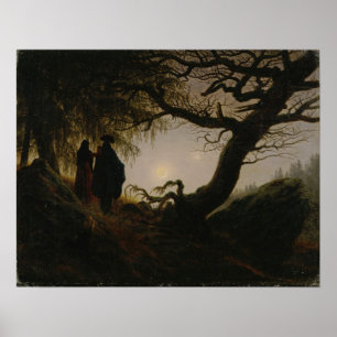 Friedrich - Man och kvinna Contemplating Måne 1824 Poster