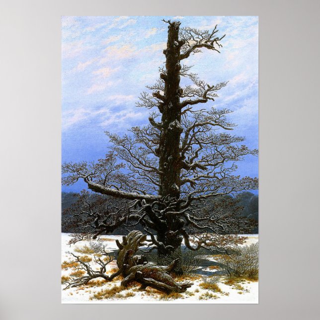Friedrich - Oak Träd i Snö Poster (Framsidan)
