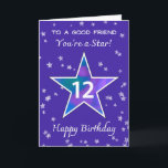 Friend 12:e Birthday Shining Star Vibrant Lila Kort<br><div class="desc">Fira tolv underbara år av vänskap med ett kort som gnistar precis som hon gör! Med en djärv,  färglös stjärna i mitten och himmel i närheten av silver-stjärnor får den här trevliga designen henne att känna sig sedd,  berömd och helt uppskattad på sin speciella dag.</div>