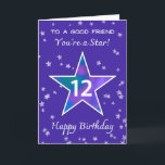 Friend 12:e Birthday Shining Star Vibrant Lila Kort<br><div class="desc">Fira tolv underbara år av vänskap med ett kort som gnistar precis som hon gör! Med en djärv,  färglös stjärna i mitten och himmel i närheten av silver-stjärnor får den här trevliga designen henne att känna sig sedd,  berömd och helt uppskattad på sin speciella dag.</div>