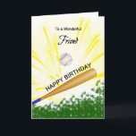 Friend Baseball Birthday-kort Kort<br><div class="desc">Ge din basebollälskande vän ett baseboll- och fladdermus-kort med ett explosivt basebolltema! En baseboll och fladdermus med ord till en underbar vän.</div>