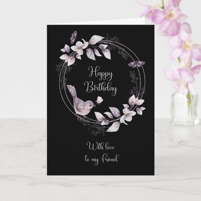 Friend Birthday Bird and Butterflies Kort (Orkide)