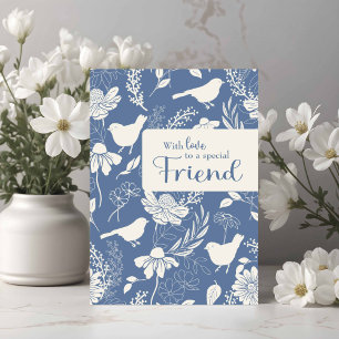 Friend Birthday Blue Birds and Blommars Kort