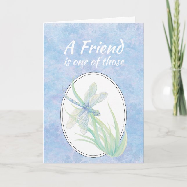 Friend Birthday Blue Dragonfly Watercolor Art Kort (Framsida)
