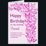 Friend Birthday Butterflies Hälsningskort<br><div class="desc">En flotta av rosa fjärilar fyller på det här födelsedagskortet för en vän med glädje. En massa fjärilar stiger upp för att berätta för din vän hur underbar hon är. Hon är säker på att kärlek känner sig som en hjärtefråga i detta uppriktiga budskap.</div>