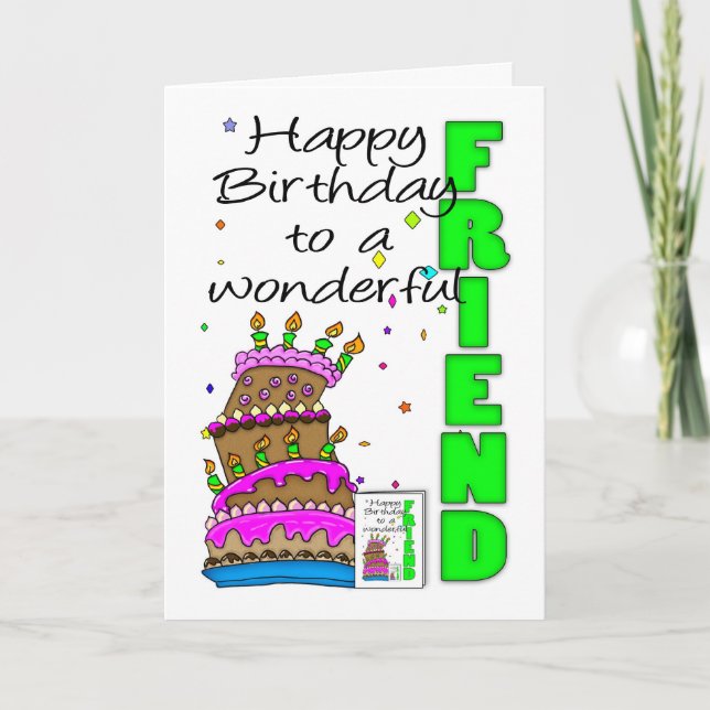 Friend Birthday Card, Crazy Cake, Cake Birthday Ca Kort (Framsida)